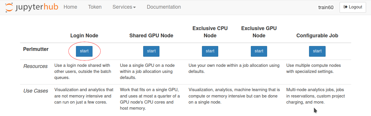 Perlmutter Jupyter log-in page